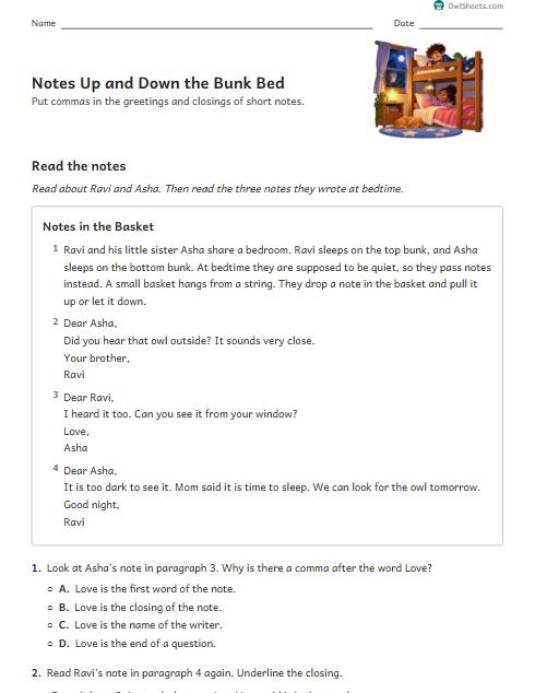 Notes Up and Down the Bunk Bed worksheet preview