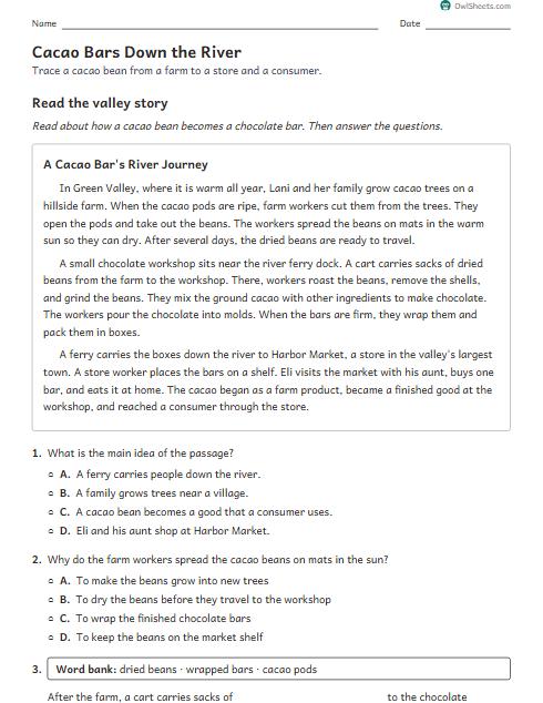 Cacao Bars Down the River worksheet preview