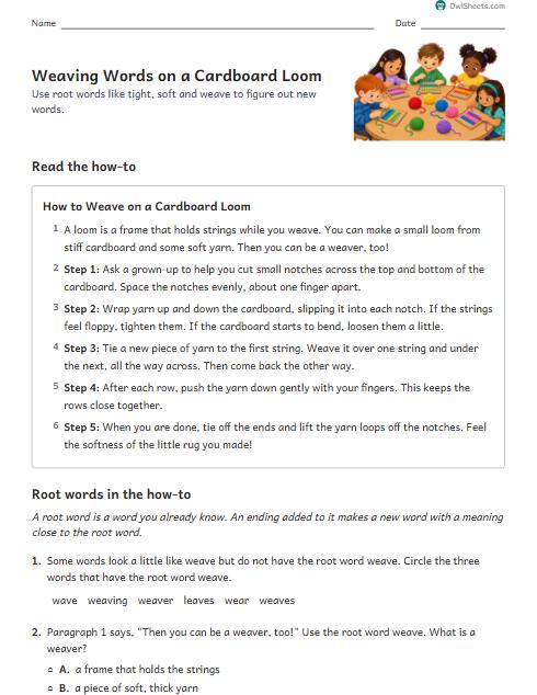 Weaving Words on a Cardboard Loom worksheet preview