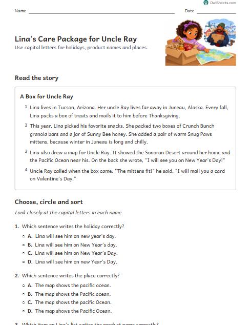 Lina's Care Package for Uncle Ray worksheet preview
