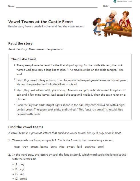 Vowel Teams at the Castle Feast worksheet preview