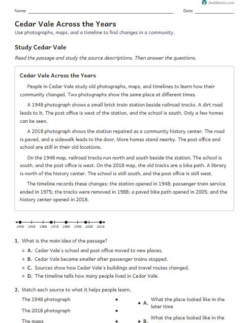 Cedar Vale Across the Years worksheet preview