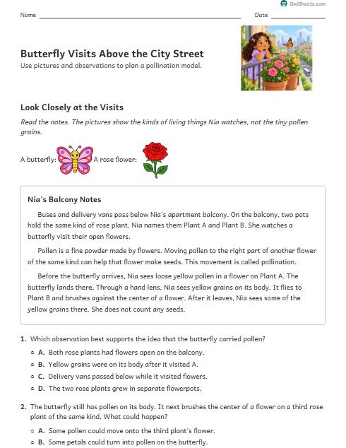 Butterfly Visits Above the City Street worksheet preview