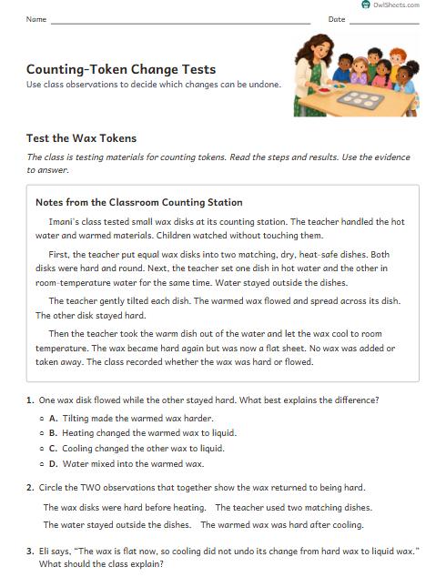 Counting-Token Change Tests worksheet preview