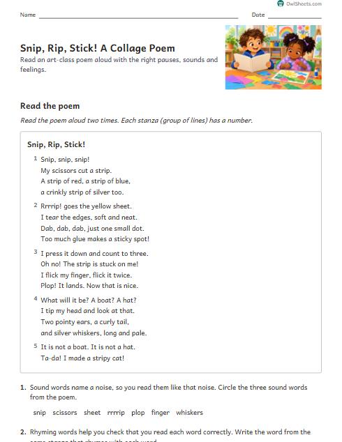 Snip, Rip, Stick! A Collage Poem worksheet preview