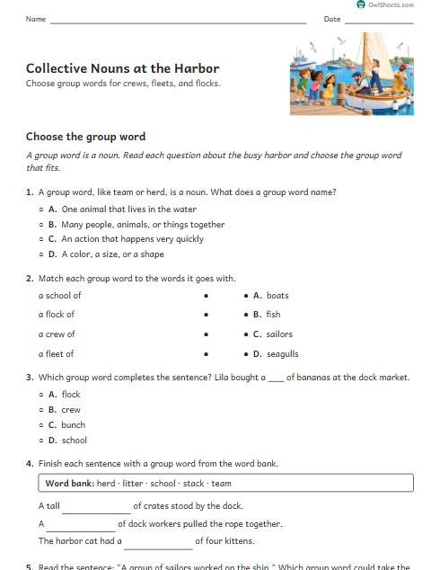 Collective Nouns at the Harbor worksheet preview