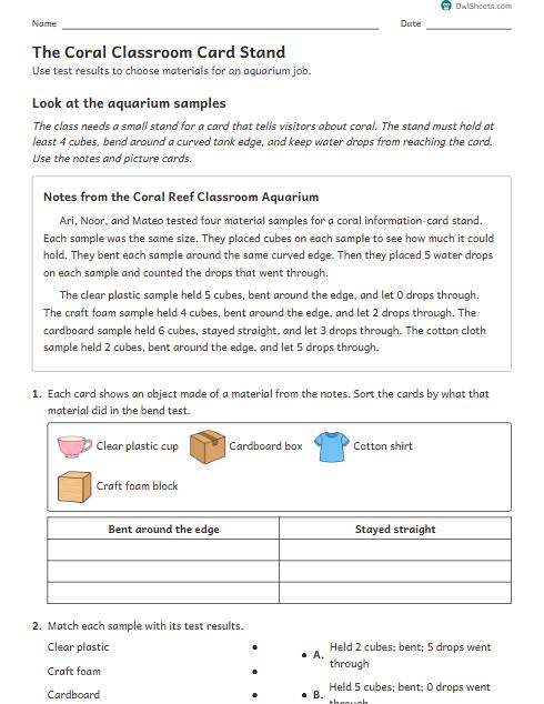 The Coral Classroom Card Stand worksheet preview