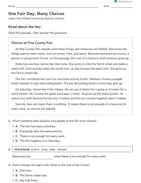 One Fair Day, Many Choices worksheet preview