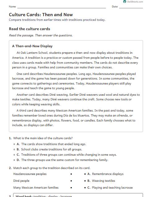 Culture Cards: Then and Now worksheet preview