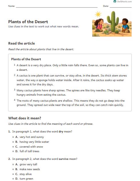 Plants of the Desert worksheet preview