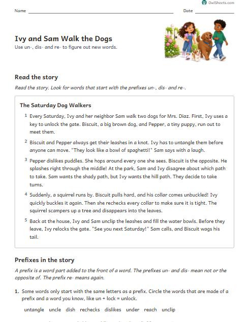 Ivy and Sam Walk the Dogs worksheet preview