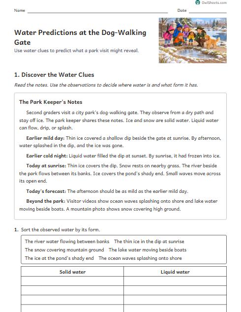 Water Predictions at the Dog-Walking Gate worksheet preview