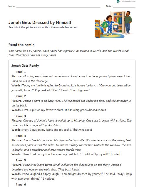 Jonah Gets Dressed by Himself worksheet preview