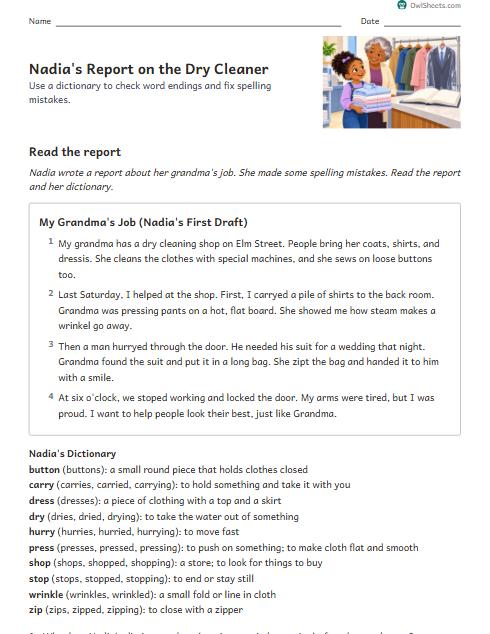 Nadia's Report on the Dry Cleaner worksheet preview