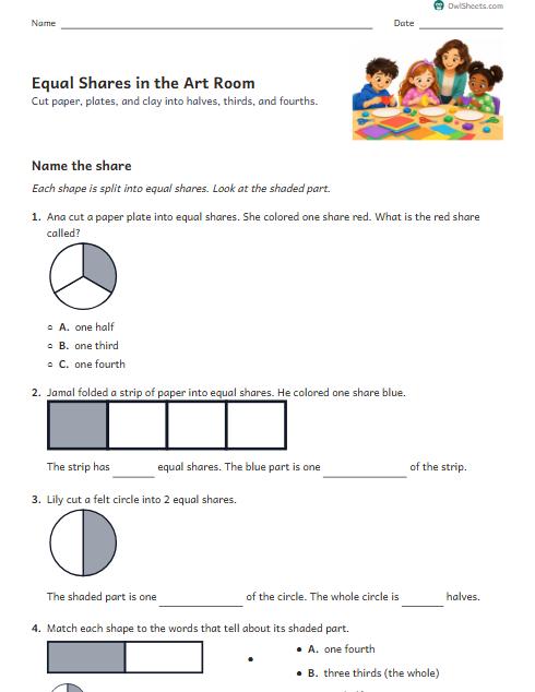 Equal Shares in the Art Room worksheet preview