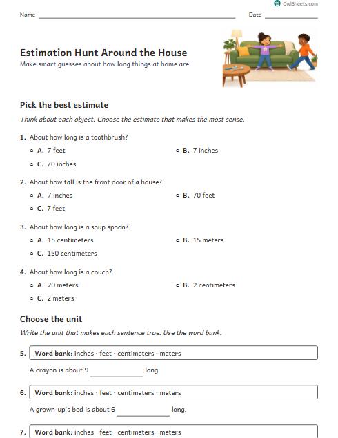 Estimation Hunt Around the House worksheet preview