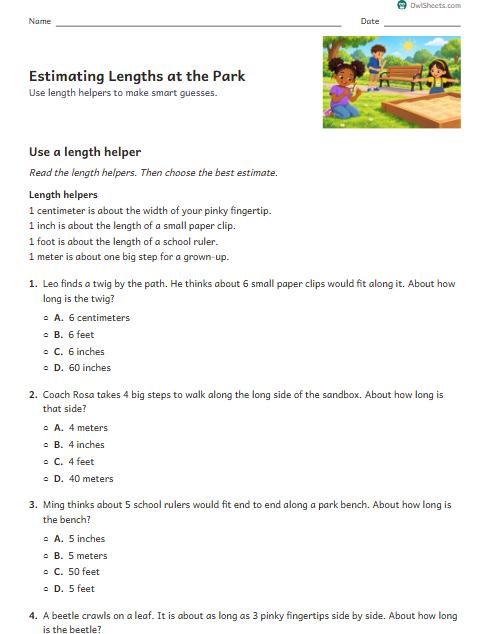 Estimating Lengths at the Park worksheet preview