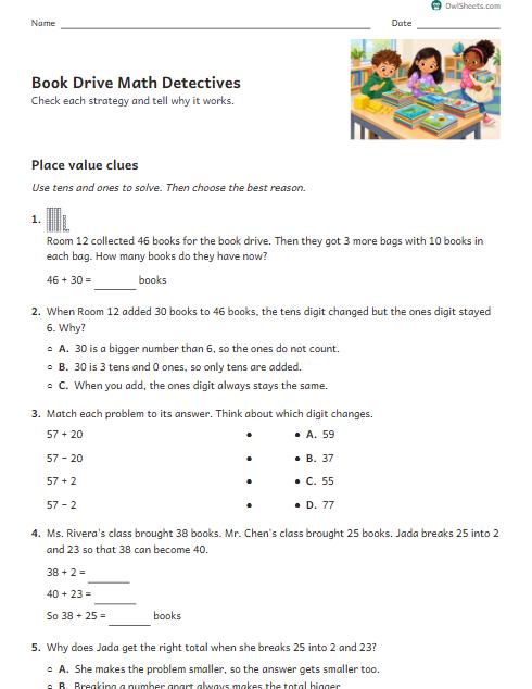 Book Drive Math Detectives worksheet preview