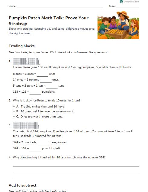 Pumpkin Patch Math Talk: Prove Your Strategy worksheet preview