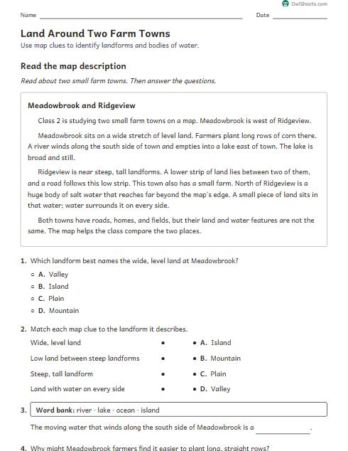 Land Around Two Farm Towns worksheet preview