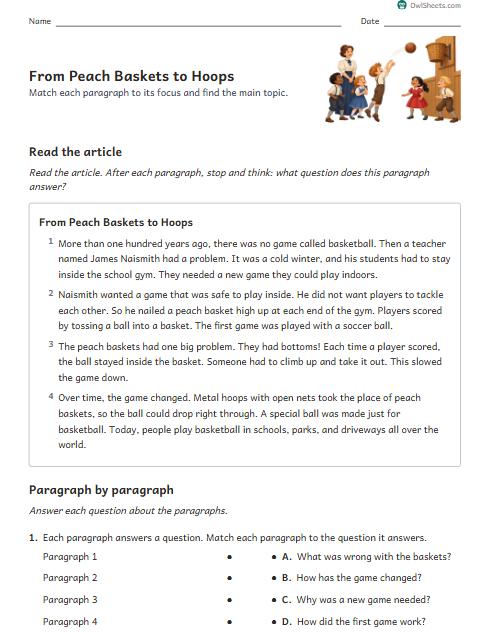 From Peach Baskets to Hoops worksheet preview