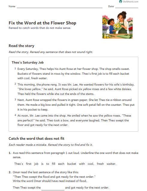 Fix the Word at the Flower Shop worksheet preview