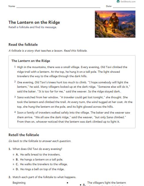 The Lantern on the Ridge worksheet preview