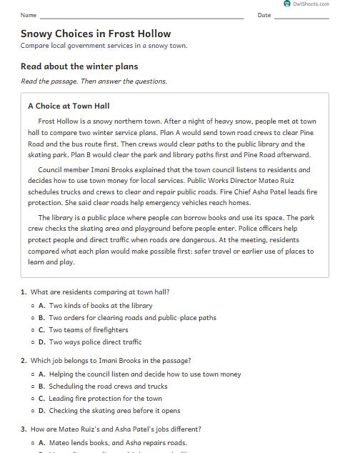 Snowy Choices in Frost Hollow worksheet preview