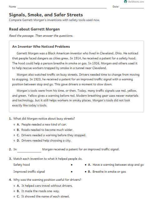 Signals, Smoke, and Safer Streets worksheet preview