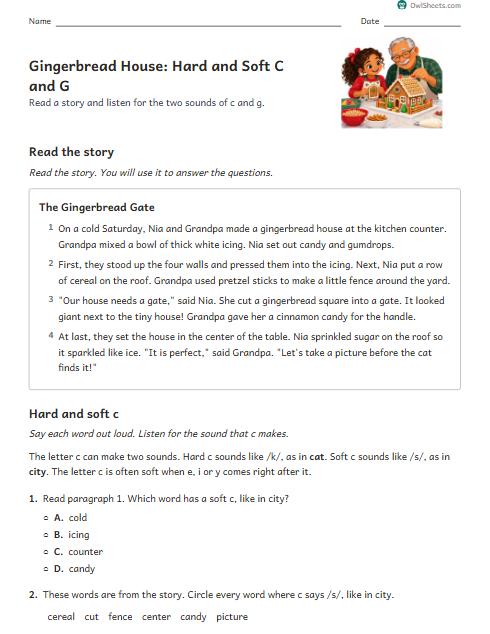 Gingerbread House: Hard and Soft C and G worksheet preview