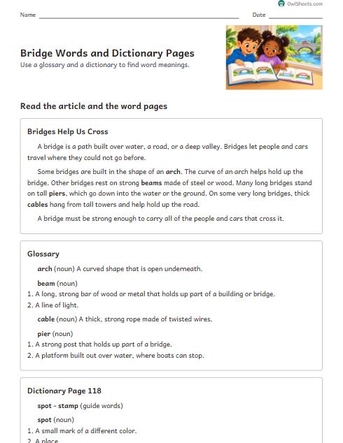 Bridge Words and Dictionary Pages worksheet preview