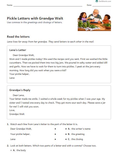 Pickle Letters with Grandpa Walt worksheet preview