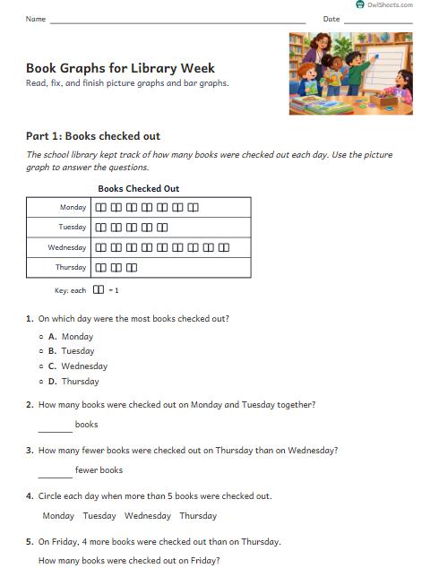 Book Graphs for Library Week worksheet preview