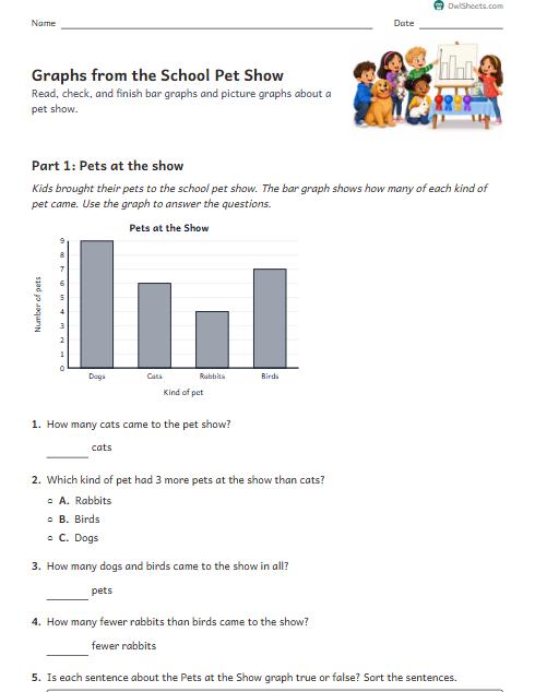 Graphs from the School Pet Show worksheet preview