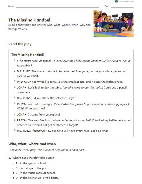 The Missing Handbell worksheet preview