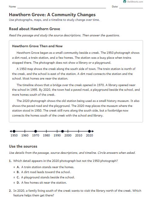Hawthorn Grove: A Community Changes worksheet preview