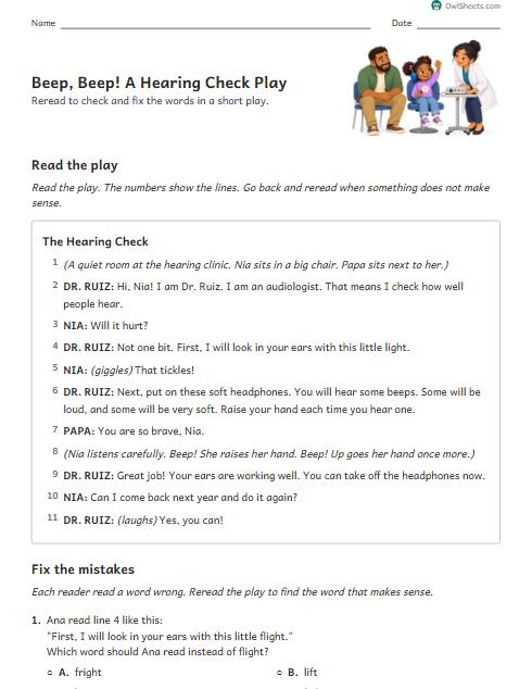 Beep, Beep! A Hearing Check Play worksheet preview