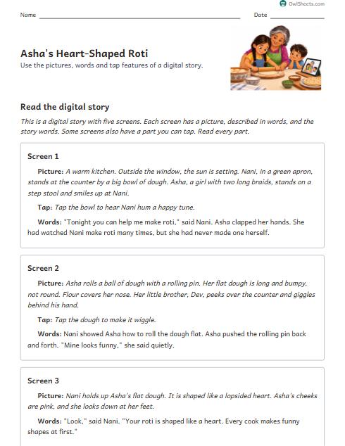 Asha's Heart-Shaped Roti worksheet preview