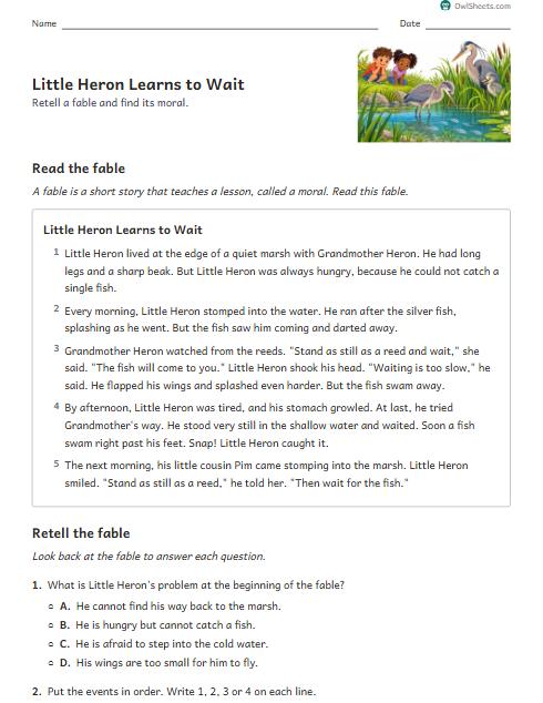 Little Heron Learns to Wait worksheet preview