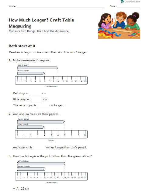 How Much Longer? Craft Table Measuring worksheet preview