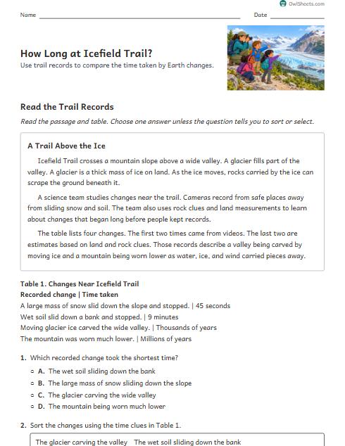 How Long at Icefield Trail? worksheet preview