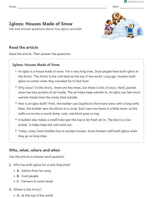 Igloos: Houses Made of Snow worksheet preview
