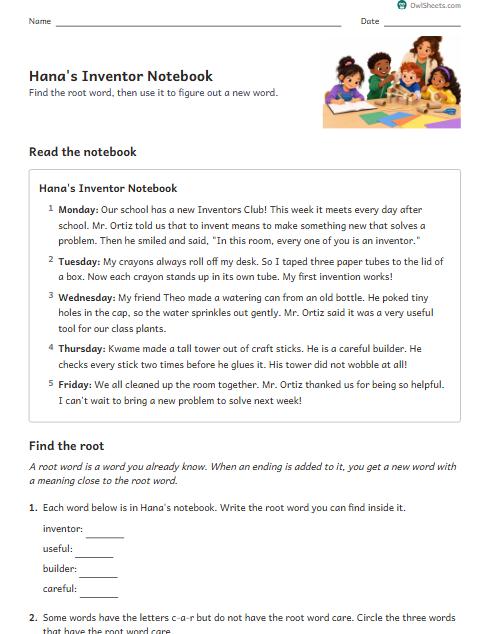 Hana's Inventor Notebook worksheet preview