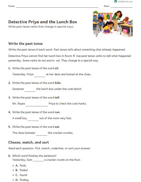 Detective Priya and the Lunch Box worksheet preview