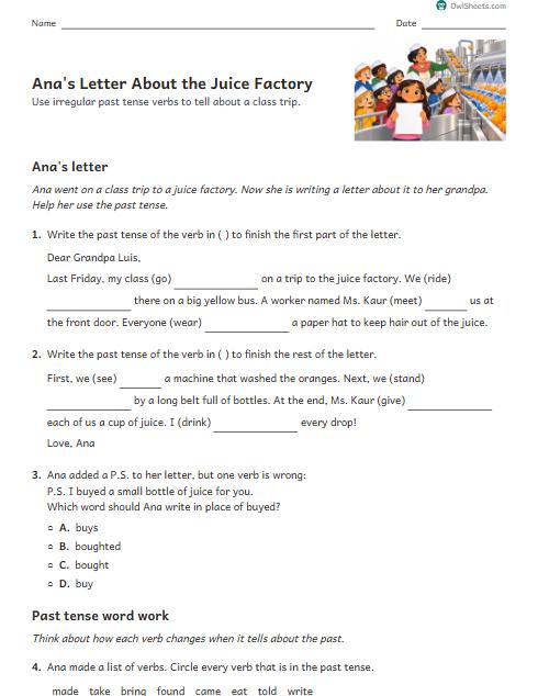 Ana's Letter About the Juice Factory worksheet preview