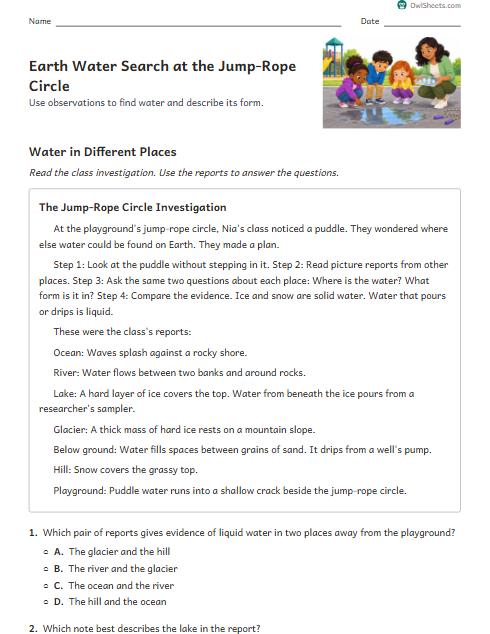 Earth Water Search at the Jump-Rope Circle worksheet preview