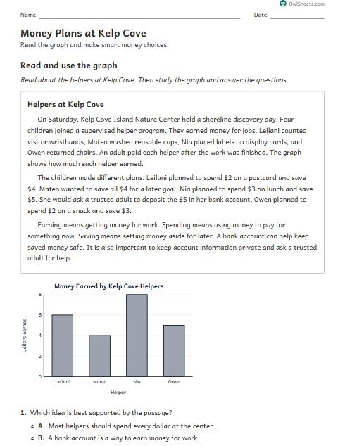 Money Plans at Kelp Cove worksheet preview