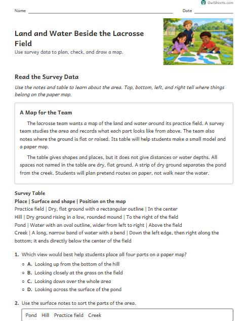 Land and Water Beside the Lacrosse Field worksheet preview