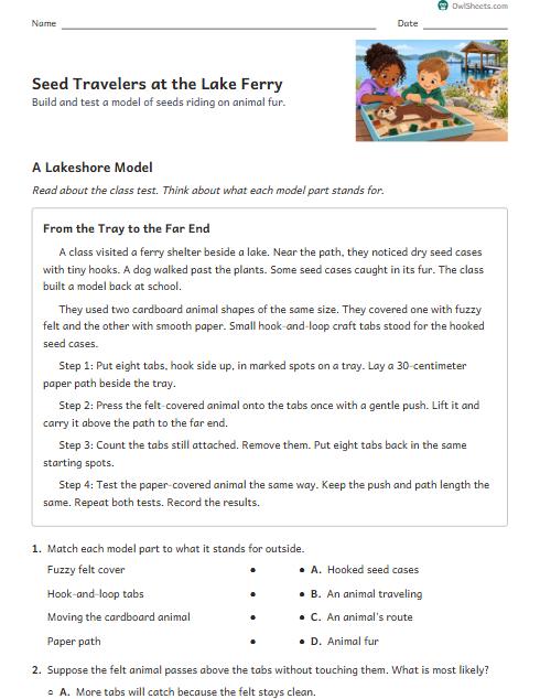 Seed Travelers at the Lake Ferry worksheet preview