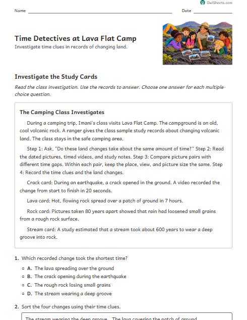 Time Detectives at Lava Flat Camp worksheet preview
